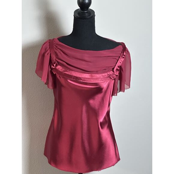 Max Studio Top Blouse Women's S Wine Burgundy Short Sleeve Draped Scoop Neckline - Picture 7 of 16